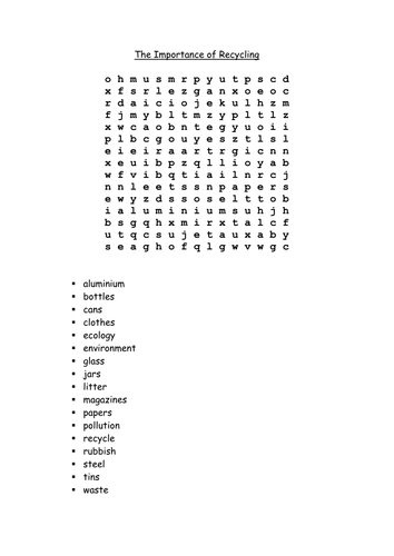 Recycling wordsearch