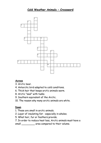 Cold weather animals crossword