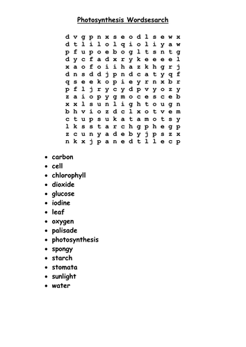 Photosynthesis crossword