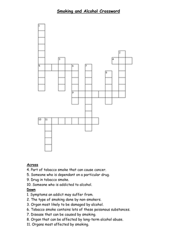 smoking and alcohol crossword