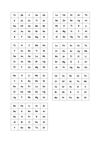 elements bingo
