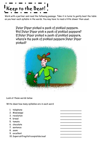 Counting syllables: starter activity