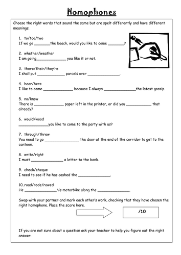 Looking at homophones: starter task