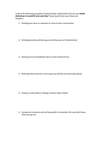 Exercise on Abnormality