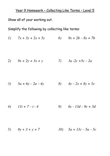 KS4 Worksheet – L5 Simplifying