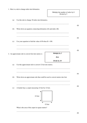 KS4 Worksheet – L7 Use and generate formulae