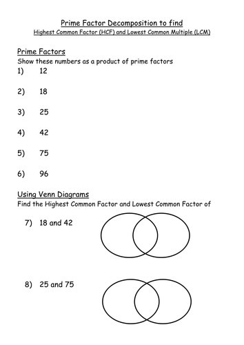 and maths 4 multiples on worksheets for grade factors Decomposition Factor KS4 â€“ L6 HCF by Prime Worksheet