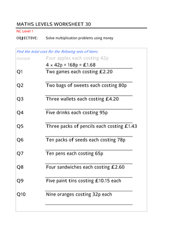 Multiplication using Money