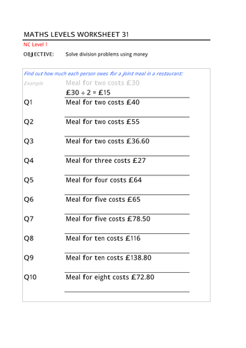 division using money teaching resources