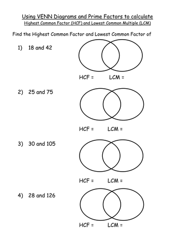 Maths KS4 Worksheet– HCF and LCM Venn Diagram PFD