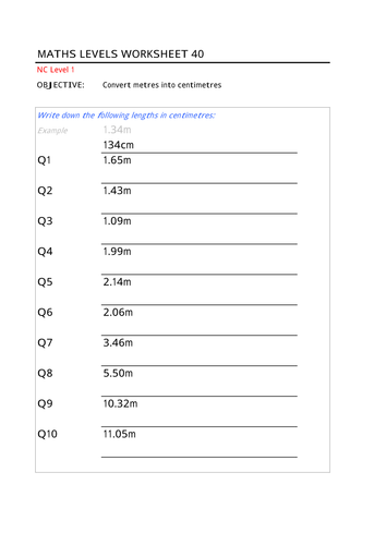 Converting Metres Into Centimetres Teaching Resources