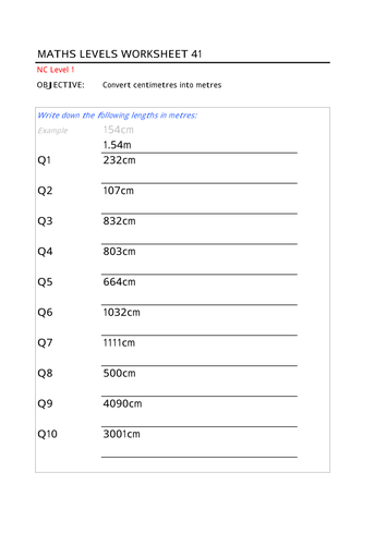 Converting Centimetres Into Metres Teaching Resources