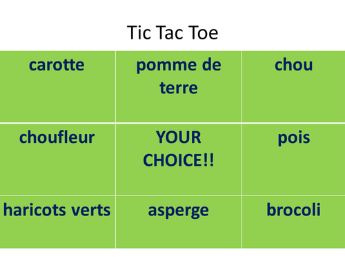 Vegetables French to English OX game