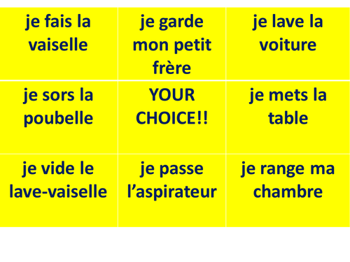 GCSE Foundation household chores OX game