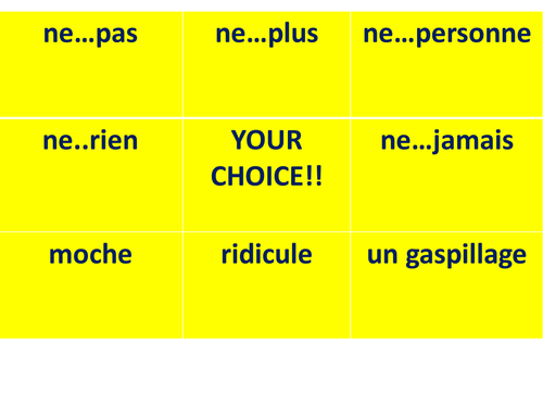 GCSE negatives and adjectives OX game