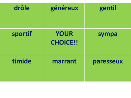 Perosnality adjectives OX game