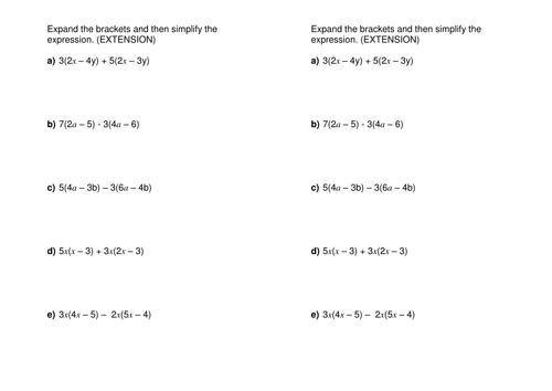 KS4 Worksheet – Expanding Brackets & Collect Terms