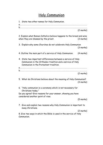 Holy Communion Assessment