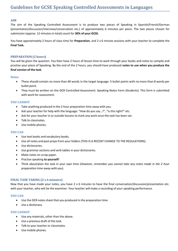 Guidelines for Controlled Assessment