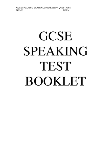 GCSE Speaking Booklet with example answers