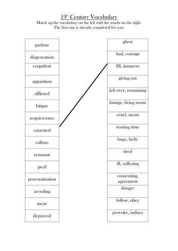 19th Century Vocabulary - Worksheet