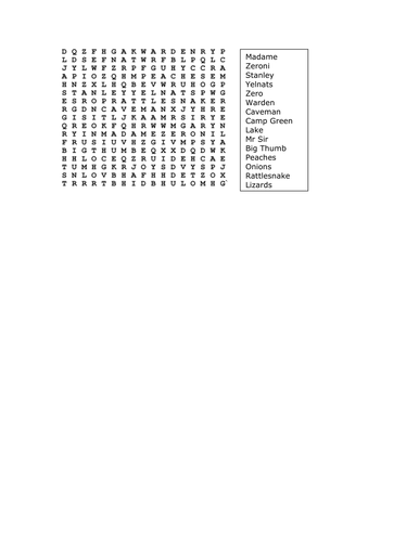 Holes Wordsearch