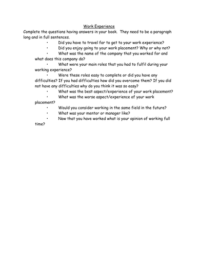 Work Experience questions