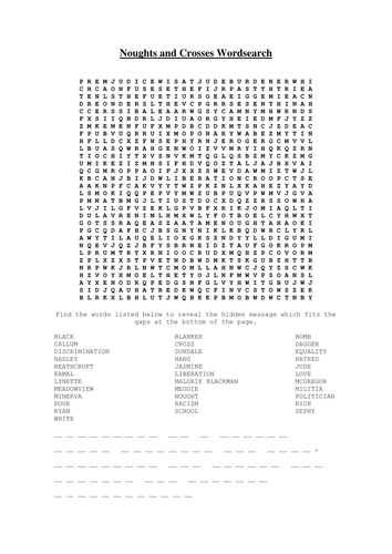 Noughts and Crosses wordsearch