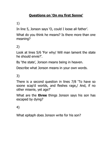 Questions on 'Oh my First Sonne'