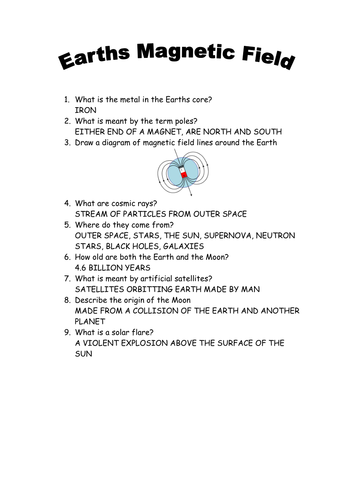 Magnetic Field of Earth Questions | Teaching Resources