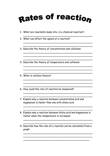 Rates of Reaction Questions | Teaching Resources