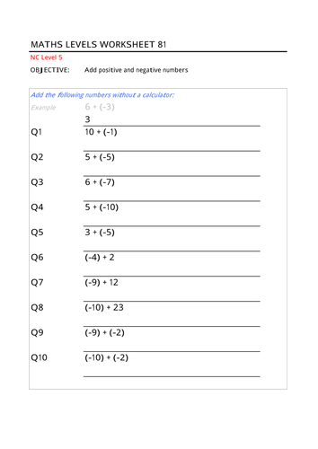Adding Positives And Negatives Teaching Resources