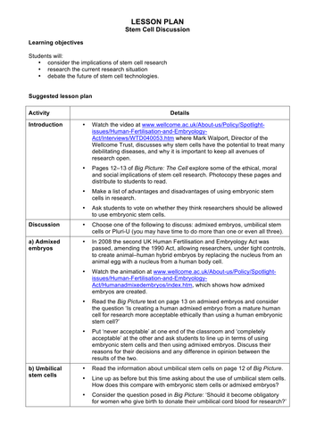 Big Picture: The Cell - Lesson plan: Stem cells