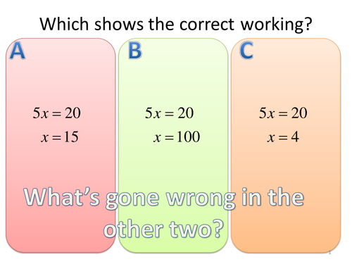 Equations starter focusing on correct working