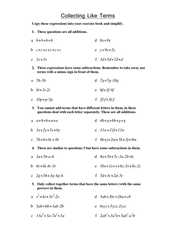 31 Adding And Subtracting Like Terms Worksheet - Ekerekizul