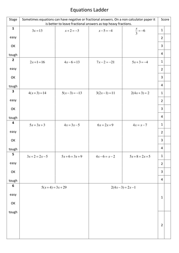 Equations - fractional/negative answers