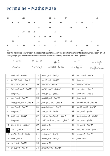 Formula Maze.A fun way to get students practising