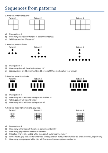 Maths worksheet: Sequences from patterns