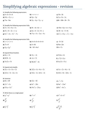 Printables Simplifying Algebraic Expressions Worksheet maths simplifying revisions for foundation gcse by tristanjones teaching resources tes