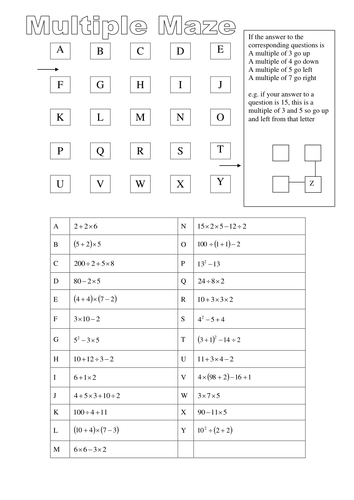 Maths game: BODMAS maze