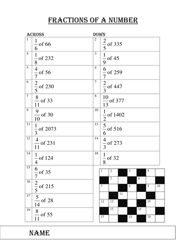 Maths: Fraction of a number crossnumber