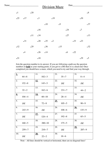 division maze worksheet puzzle fun teaching resources