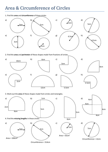 Area Of A Circle Worksheet With Answers