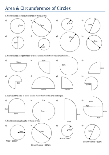 Area Circumference Of Circles Worksheet Teaching Resources