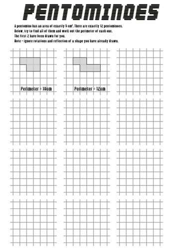 grade worksheet 2 for Pentominoes   by Teaching  Tristanjones investigation