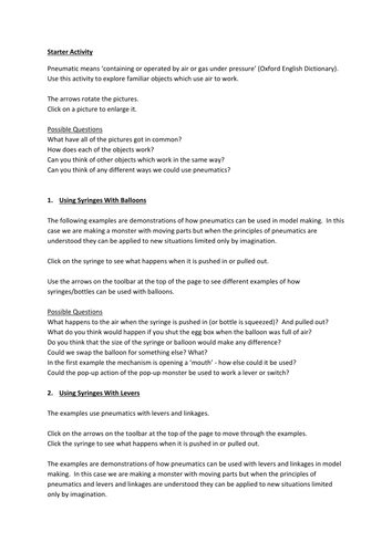 Pneumatics - Teacher's Notes