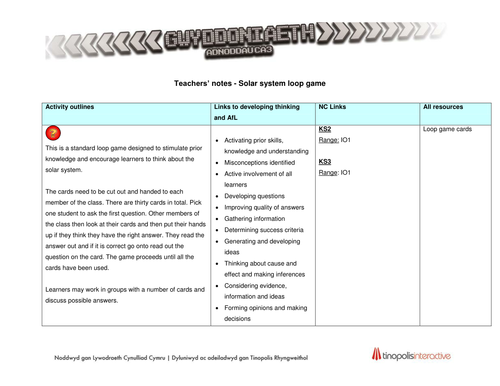 Science KS3 Resources: Solar System Loop Game