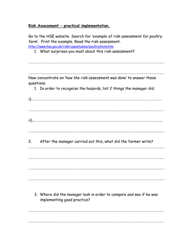 Safety, waste and tools - Risk Assessment Poultry