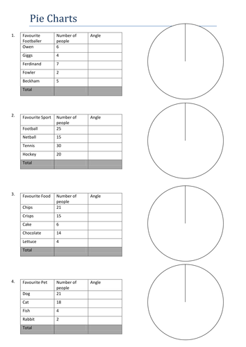 Pie charts with circles drawn - worksheet