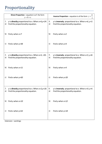 Proportionality - worksheet & examples